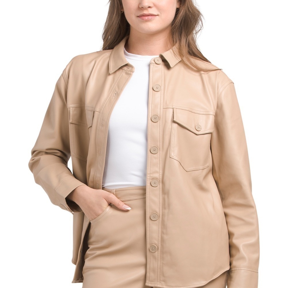 L*Space Tan Vegan Leather Jacket Relaxed Fit. Size S. New with tags